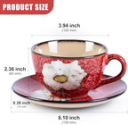 8 Oz Floral Porcelain Cappuccino Cups with Saucers Set of 4, Stoneware Tea Coffee Mugs for Home Kitchen & Office, Dishwasher Microwave Oven Safe, for Espresso, Latte, Americano, Milk & Tea, Mix - Image 3
