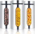 Mimorou 3 Pcs Stainless Steel Canister Set with Glass Windows Visible Storage Jars Silver Kitchen Canister Set for Pasta Flour Oat Sugar Container, Kitchen Tools, Housewarming Gifts(44 oz) by Mimorou