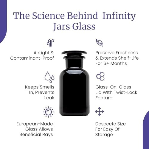 Infinity Jars 250 ML (8.4 Fl oz) Black Ultraviolet Blocking Glass Apothecary Jar Airtight Smell‑Proof Refillable Container for Herbs, Spices, Tea & Essential Oils - Image 6