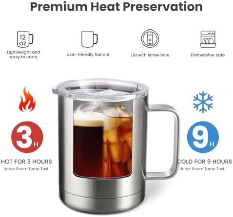 MEWAY 12oz Coffee Mug With Handle 4 Pack Bulk,Stainless Steel Insulated Travel Tumblers With Sliding Lid,Double Wall Vacuum Camping Cup for Hot & Cold Drinks Tea (Mix,Set of 4) - Image 3