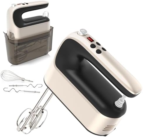 Yomelo 9-Speed Digital Hand Mixer Electric, 400W Powerful DC Motor, Hand Mixer Electric Handheld with Snap-On Storage Case, 5 Stainless Steel Accessories, Beaters, Dough Hooks, Whisk(Champagne Gold) by Yomelo
