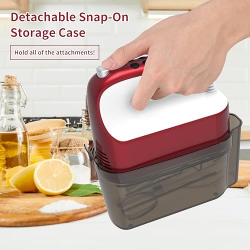 Yomelo 9-Speed Digital Hand Mixer Electric, 400W Powerful DC Motor, Hand Mixer Electric Handheld with Snap-On Storage Case, 5 Stainless Steel Accessories, Beaters, Dough Hooks, Whisk(Red/White) - Image 6