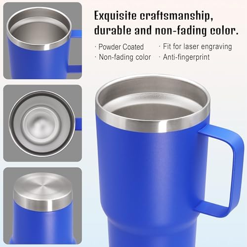 20 oz Tumbler with Handle and Lid Insulated Travel Coffee Mug DarkBlue 6P - Image 5
