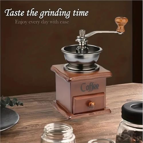 Vintage Manual Coffee Grinder, Hand Crank Burr Mill Wooden Classic Style For Home Use(Color1) - Image 3