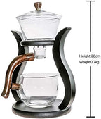 RORA Glass Teapot Set Semi Automatic Drip Rotating with Infuser Lazy Kungfu Tea pot Set (Bamboo) - Image 2