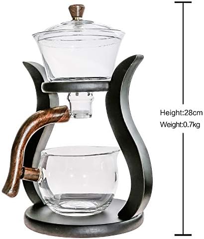 RORA Glass Teapot Set Semi Automatic Drip Rotating with Infuser Lazy Kungfu Tea pot Set (Bamboo) - Image 2