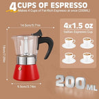 4 Cup 200ml Glass Moka Pot, Stovetop Espresso Maker, Red - Image 5