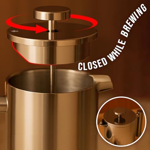 Red Ember Stainless Steel French Press 1L Cafetiere – Double Wall Insulated Coffee Maker, Unbreakable & Rust-Proof with 3-Layer Filter for Smooth, Rich Brew – Ideal for Home, Camping & Gifts - Image 7