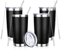 20oz Tumbler with Straw and Brush, Stainless Steel Vacuum Insulated tumbler, Double Wall Insulated Coffee Tumbler for Outdoor, Home, Travel,Office (Black,4pcs) by ATIKZHE