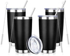 20oz Tumbler with Straw and Brush, Stainless Steel Vacuum Insulated tumbler, Double Wall Insulated Coffee Tumbler for Outdoor, Home, Travel,Office (Black,4pcs) by ATIKZHE