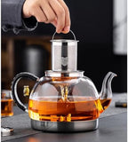 Induction Cooker Special Glass Teapot With Cool Handle, Heat Resistant Borosilicate Glass Teapot With Stainless Steel Inner Filter,tea Kettle Stovetop Glass Flower T A-1.4L - Image 4
