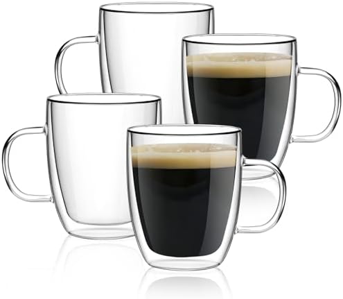 Double Wall Glass Coffee Mugs with Handle, 12 oz Set of 4 - Image 6
