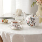 Aynsley Porcelain Tea Set Adult Ceramic Tea Set European Flower Painting Teapot Cup Saucer Spoon for Women Mom Gift (Fresh Style,5 Pcs) - Image 4