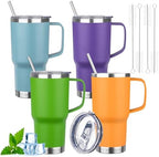 20oz Insulated Tumbler with Handle Stainless Steel Travel Coffee Mug with Lid and Straw Double Wall Vacuum Leak-proof Reusable Thermal Water Cup for Hot and Cold Drinks (Multicolor-5,4 Pack) by FristChoice