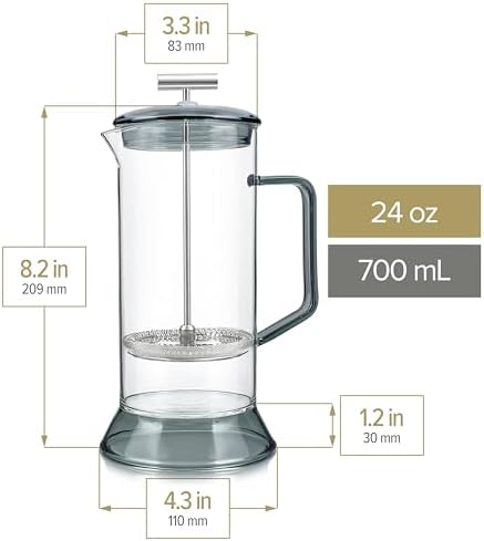Teabloom Toulouse Borosilicate Glass Tea Press and Coffee Maker with No Plastic, 24-Ounce (700 mL) - Dusk Grey - Image 6