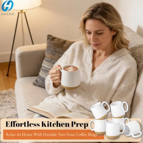 Hasense Coffee Mugs Set of 6, 15 oz Ceramic Coffee Cups with Comfortable Handle, Classic White Mug for Men and Women, Tea Cup Set for Latte, Cappuccino, Milk, Soup, Dishwasher and Microwave Safe - Image 3
