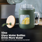 50Oz Glass Mug with Handle and Straw, Silicone Sleeve, Reusable Water Bottle for Beer, Tea, Coffee, Juice, Sustainable Drinking Cup with Lid (Green) - Image 4