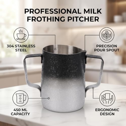 Coffee Milk Frothing Pitcher with Spout, 450ML Stainless Steel Espresso Steaming Pitcher, Milk Frother Steamer Cup Frothing Creamer Jug for Cappuccino Latte Art Coffee Machine (Gradient - Image 2