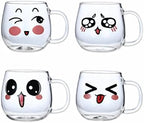 Glass Coffee Mugs Set Of 4 (200ml) Espresso Glass Cups Perfect For Milk, Latte, Tea, Cappuccino (Cute Cups) by Unknown