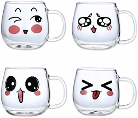 Glass Coffee Mugs Set Of 4 (200ml) Espresso Glass Cups Perfect For Milk, Latte, Tea, Cappuccino (Cute Cups) by Unknown