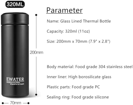 Glass Liner Vacuum Flask Stainless Steel Water Bottle Insulated Travel Coffee Mug,11oz,9oz Available(11oz, Stainless Steel) - Image 2