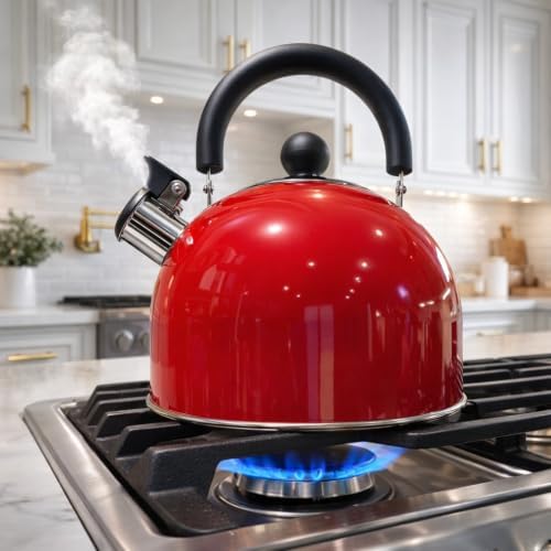 Deep Red 2.5 Quart Whistling Tea Kettle By Euro Home - Image 2