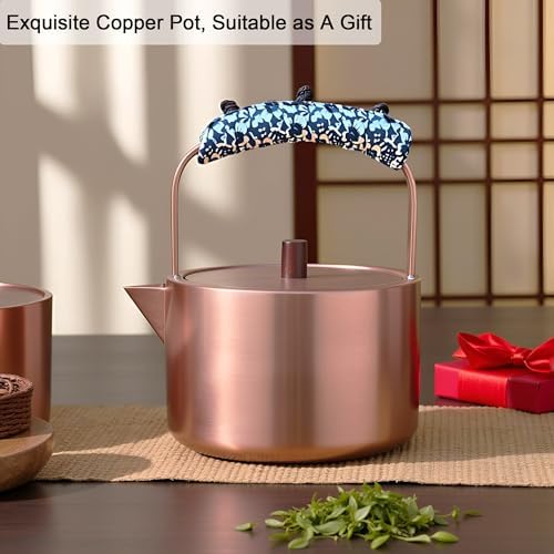 YJX Pure Copper Tea Kettle For Stovetop Safe, Chinese Style Non-Coating Teapot with Stainless Steel Tea Ball For Loose Tea, Durable Tea Pot, 1500ml Kettle - Image 3
