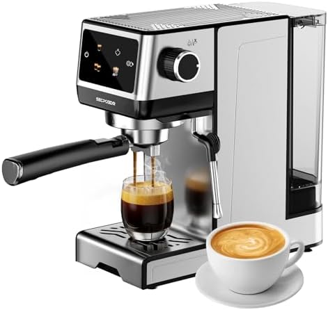 20Bar Espresso Machine with Milk Frother Cold Brew,Touchscreen Expresso Coffee Machine for Home,Compact Espresso Machines Small Kitchens,Cappuccino Latte Machine,45oz Water Tank,Silver Black by FOLLOWUS