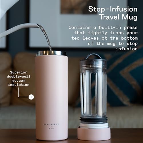 Firebelly Tea, Travel Tea Infuser Mug with Strainer, Insulated Tumbler for Loose Leaf Tea or Coffee, Leakproof Bottle for Hot or Iced Drinks, Stainless Steel Thermos with Lid, Salmon - Image 3