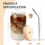 6 Packs Ribbed Glass Tumbler with Lid and Straw Ice Coffee Cup 16 oz Employee Christmas Appreciation Gift Idea Bulk Team Boss End Year Work Office Staff Coworker Team Group Colleague Teamwork Thank - Image 2