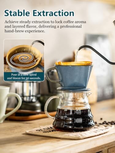 Gomakren 12 Inch White Porcelain Serving Platter Dishes Set of 3 Deep Bowl & Pour Over Coffee Maker Ceramic Coffee Dripper, 3 Hole Cone Brewer - Image 4