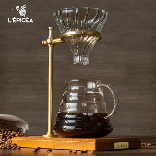 L'ÉPICÉA Pour Over Coffee Maker Set, Pour Over Coffee Maker with Stand, Adjustable Stainless Steel Stand, Wooden Base, Paper Filters, Cone Glass Coffee Carafe, Pour Over Coffee Dripper - Image 3