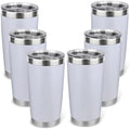 20oz Stainless Steel Tumbler Bulk with Lid, Travel Mug - Double Wall Vacuum Powder Coated Cup - White, 6 Pack by Unknown
