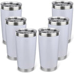 20oz Stainless Steel Tumbler Bulk with Lid, Travel Mug - Double Wall Vacuum Powder Coated Cup - White, 6 Pack by Unknown