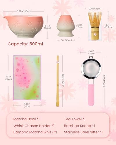 Matcha Whisk Set, 6pcs Matcha Set Kit Includes Matcha Bowl, Bamboo Whisk & Scoop with Cute Charm Design, Chasen Holder, Innovative Sifter, Tea Mat for Japanese Tea Ceremony - Image 7