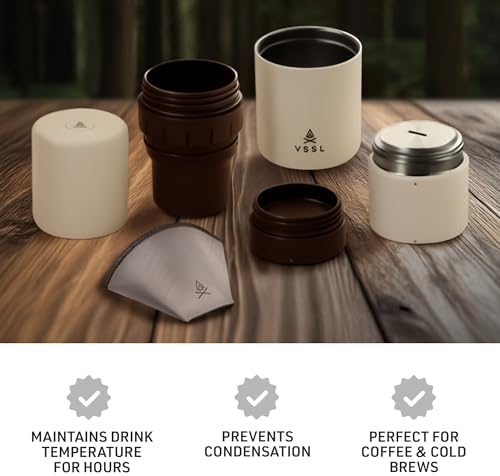 VSSL - Nest Pour Over Coffee Kit | Coffee Maker for Camping | All-In-One Travel Pour Over | Transportable Dripper, Two 10oz Stainless Steel Travel Mugs | Compact Storage & Adventure Ready | Cream - Image 6