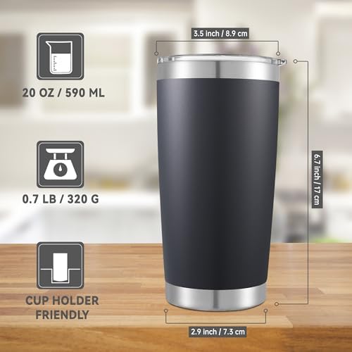 20 oz Tumblers Bulk Stainless Steel Tumbler with Lid Double Wall Vacuum Insulated Coffee Mug 20oz Powder Coated Cup for Hot and Cold Drinks, Black, 12 pack - Image 3