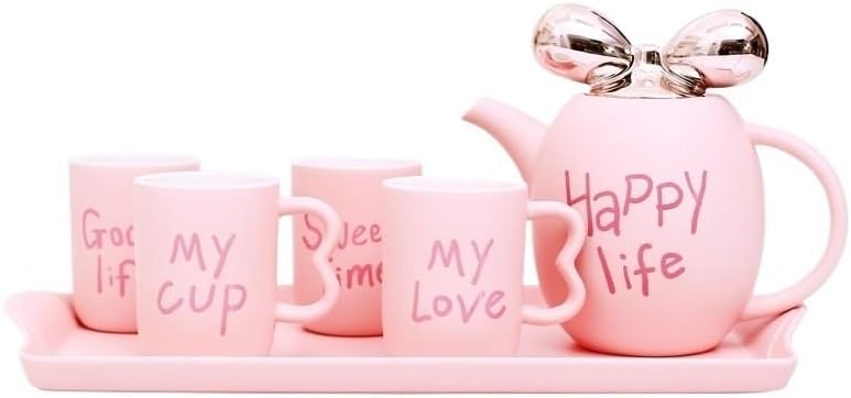 Water Pitcher Ceramic Water Set Tea Set Living Room Water Cup Coffee Cup Home Cup Set new Elegant Tea Set Water Jug(Pink) by Unknown