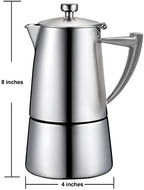 CUISINOX Roma Satin Stainless Steel Moka Pot Stovetop Espresso Maker, 6-Cup - Image 2