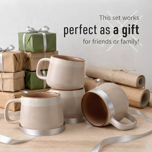 Ava Nord Large Stoneware Ceramic Coffee Mugs Set of 4-16 oz - Rose Sand - Image 6