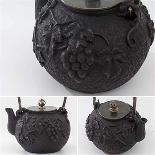 Cast Iron Tetsubin Teapot 1.2L With Copper Lid, Grape Pattern Vintage Iron Kettle For Brewing & Boiling Water - Image 4