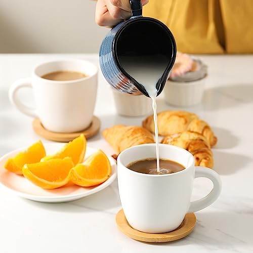 HASENSE 8 oz Cappuccino Cups with Saucers set of 6, Porcelain Coffee Mugs Latte Mugs with Handle Perfect for Double Shot, Americano, Milk and Tea, White - Image 6