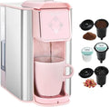 Mecity Pink Coffee Maker 3-in-1 Single Serve Coffee Machine, For Flat Bottom Coffee Capsule, Ground Coffee, 6 to 10 Ounce Cup, Removable 50 Oz Water Reservoir, 120V 1150W by Mecity