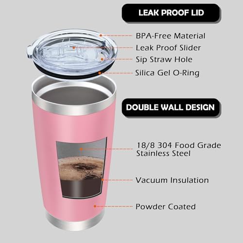 AIANJI 20oz Tumbler with Lid Stainless Steel Tumblers Insulated Mug Pink 6P - Image 3