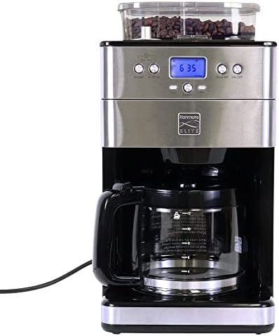 Kenmore Elite Grind and Brew Coffee Maker w/ Burr Grinder, 12 Cup Programmable Automatic Timer Brew Coffee Machine, Air-Tight Bean Hopper, Grind Size and Brew Strength Selectors, Stainless Steel by Koolatron