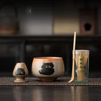 Matcha Whisk Set -4 Piece Ceremony Matcha Set with Matcha Whisk,Bamboo Matcha Scoop, Whisk Holder,Ceramic Matcha Bowl,Cat Design Matcha Tea Ceremony fit for Traditional Japanese Tea Ceremony (Cat B) by ZUHSA