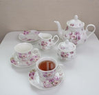 Guangyang 15-PCS Porcelain Tea Cup set for Adult,Purple Fancy Floral Pattern (A set Include 1-pcs 39 oz Teapot, 1-pcs 8 oz Sugar Bowl, 1-pcs 8oz Creamer and 6-pcs 7oz Cup and 6-pcs 5.5inche saucer) - Image 2