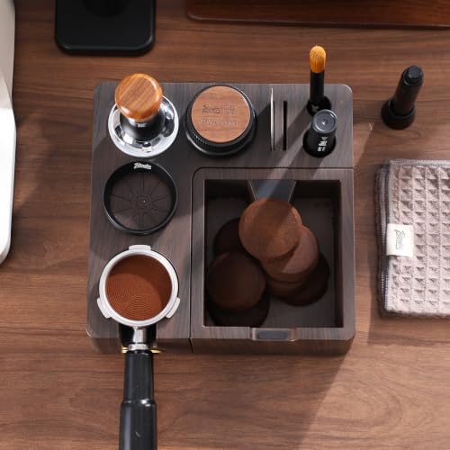 Bincoo Espresso Tamping Station & Knock Box, 2-in-1 Coffee Powder Station for 51/53/54/58mm Portafilter, Anti-Slip ABS Espresso Accessories Organizer, Tamper Base & Coffee Grounds Bin - Image 4