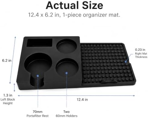 Espresso Tamping Station Mat with Tool Organizer, Silicone Coffee Tamper Mat with 70mm Portafilter Rest, Dual 60mm Holders, Drainage Outlet, Black, 12.4 x 6.2 in - Image 6