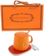 TOYANDONA Electric Coffee Mug Warmer Set with Ceramic Thermal Mug, USB 5v Auto Shut-Off Heating Pad for Desk and Home, Orange Temperature Control Beverage Warmer for Office and Breakfast by TOYANDONA